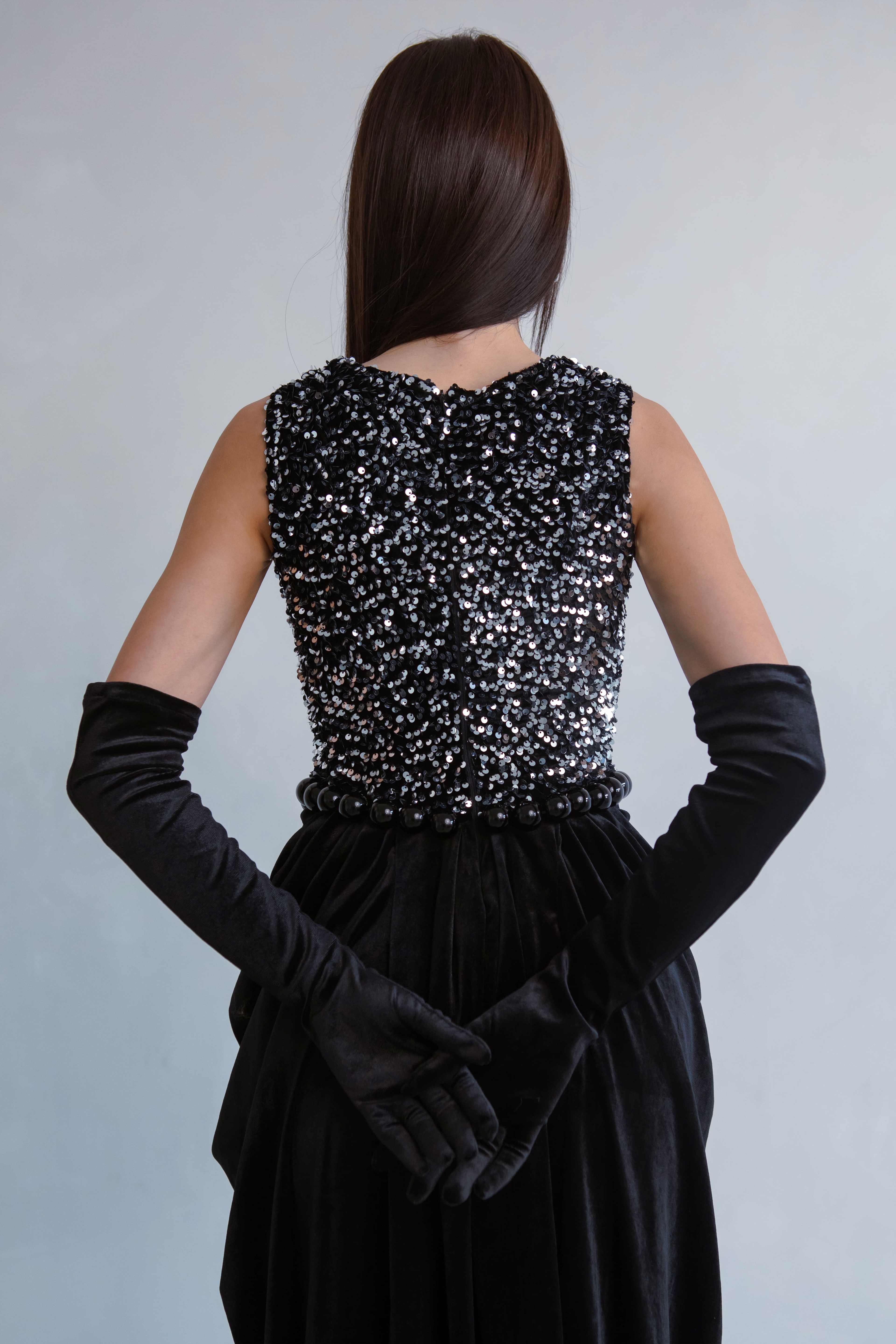 Black Pearl Sequin Velvet Dress
