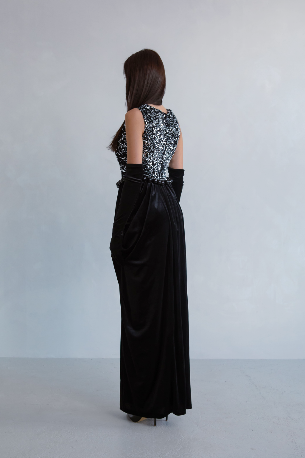 Black Pearl Sequin Velvet Dress
