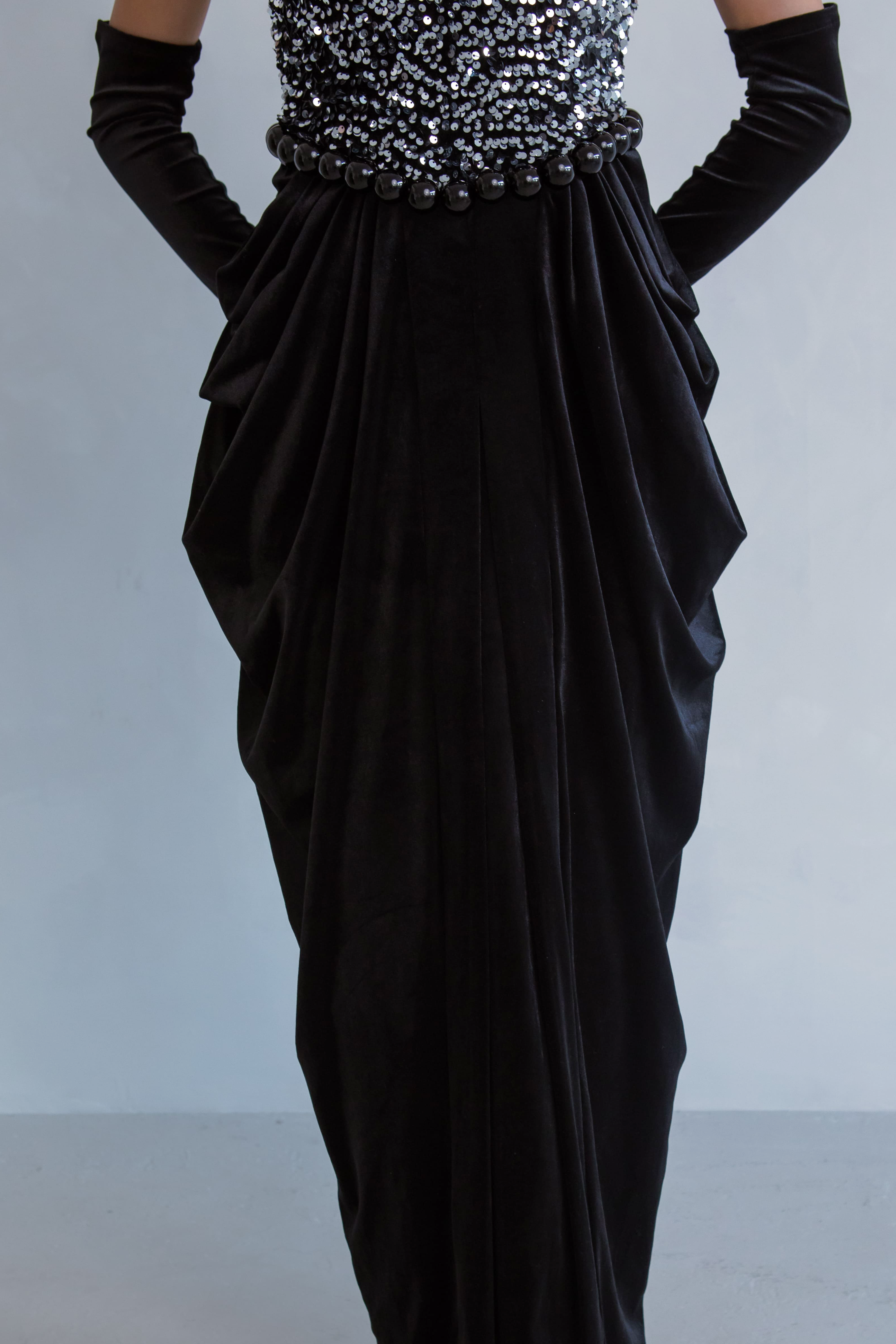 Black Pearl Sequin Velvet Dress