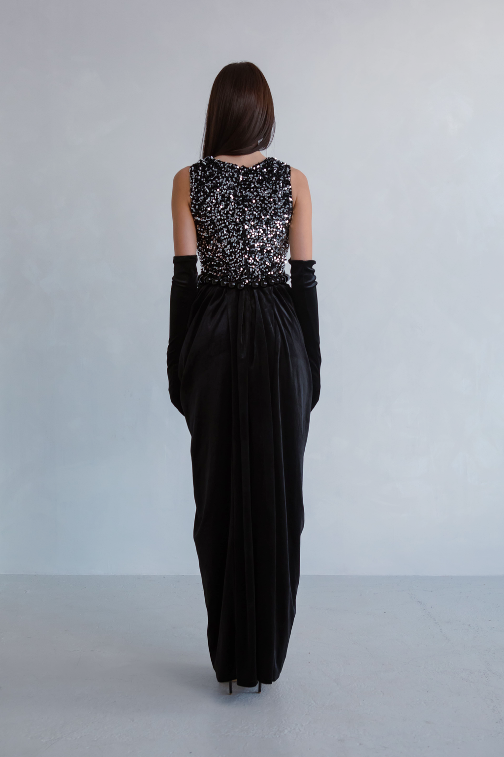 Black Pearl Sequin Velvet Dress
