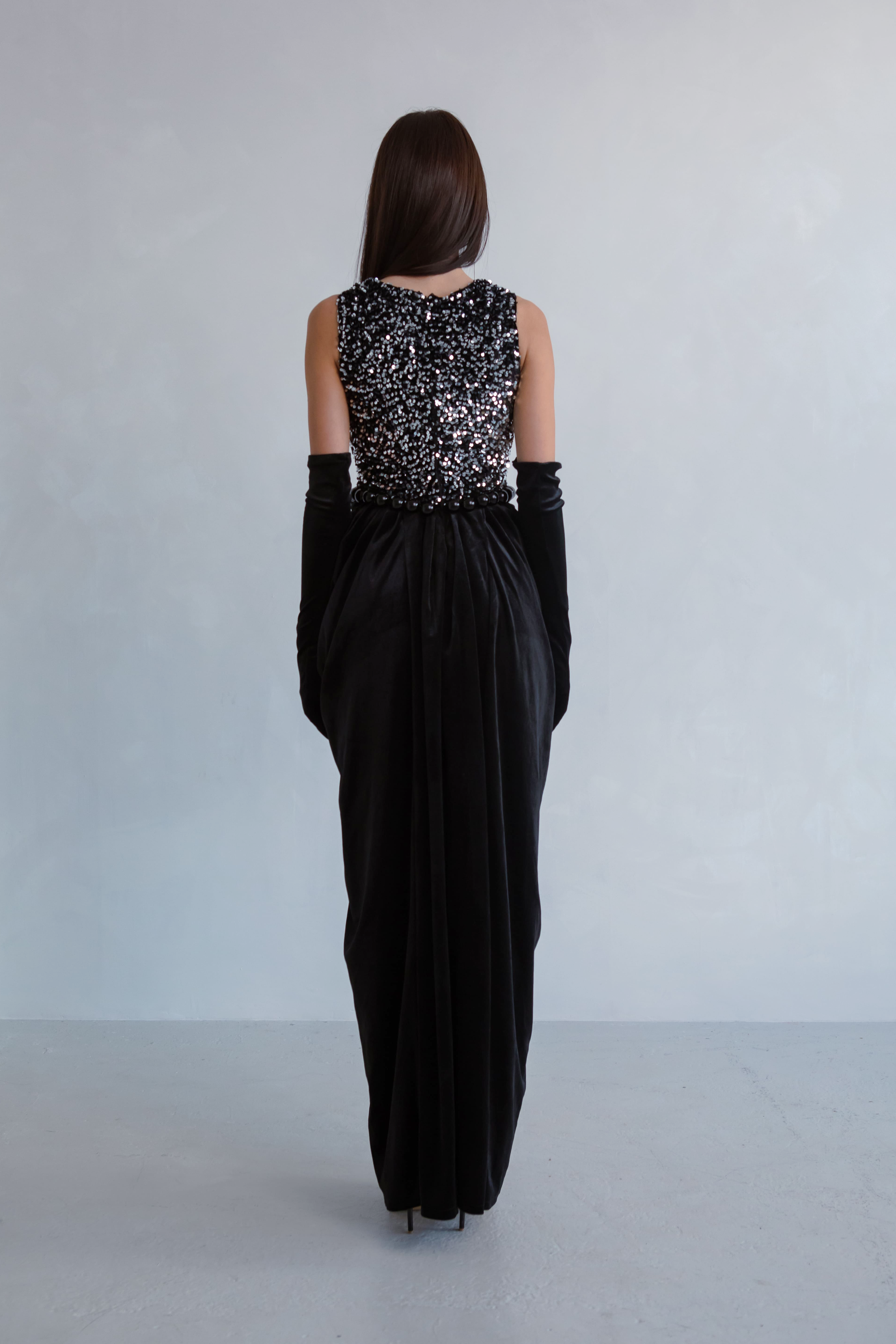 Black Pearl Sequin Velvet Dress