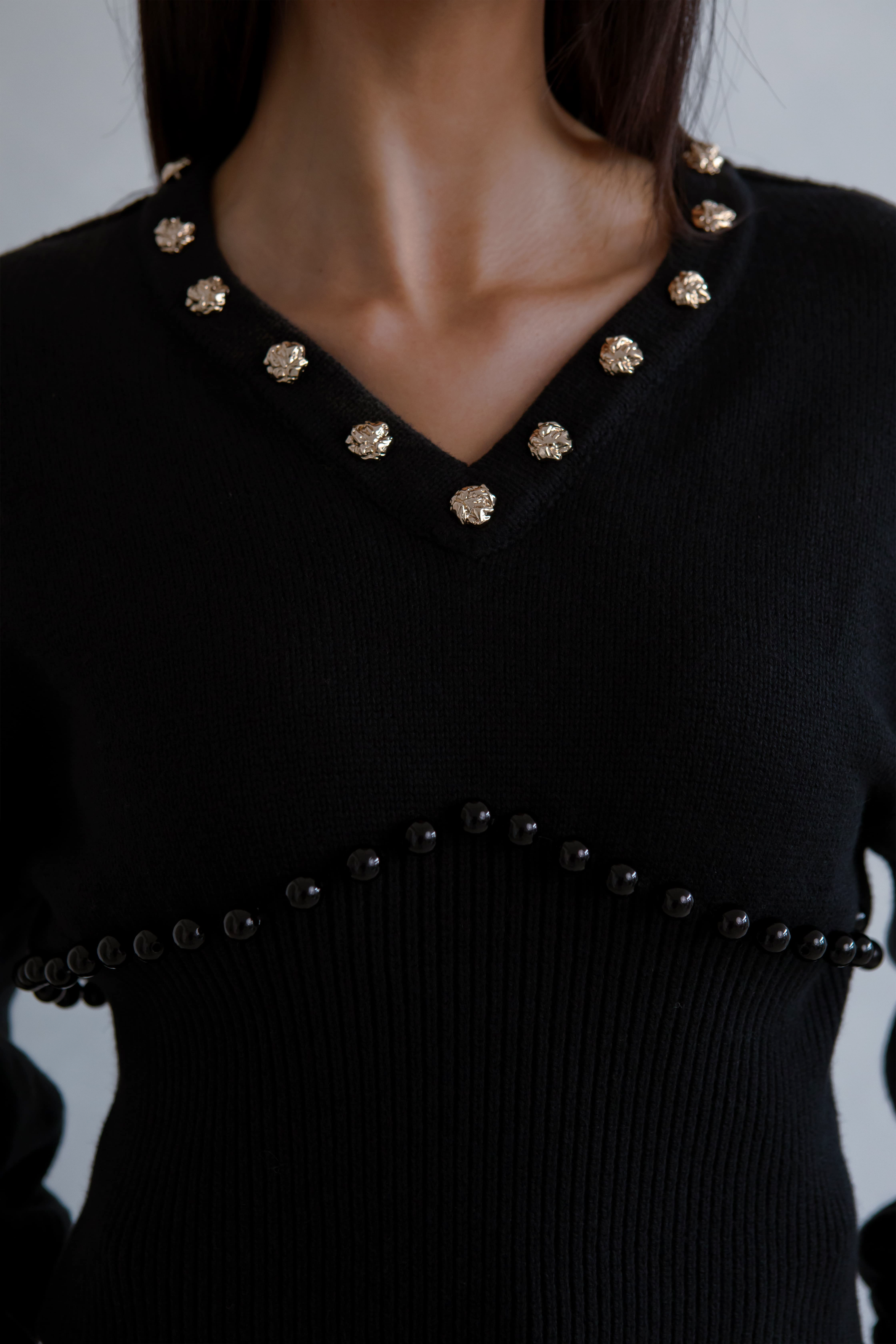 Wool Blend Knit Pearl Jumper