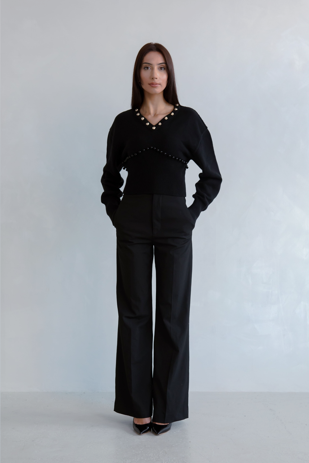 Wool Blend Knit Pearl Jumper