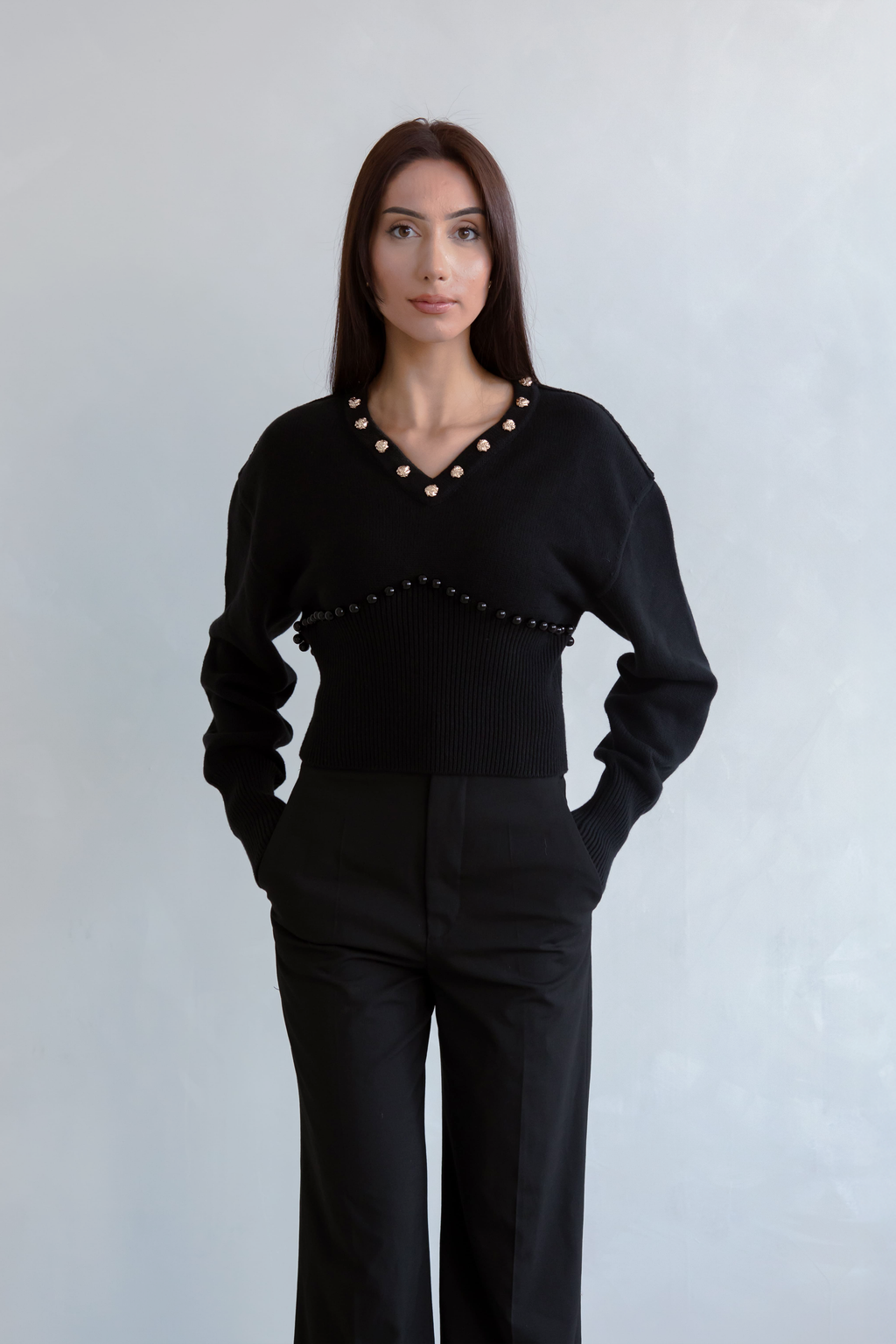 Wool Blend Knit Pearl Jumper