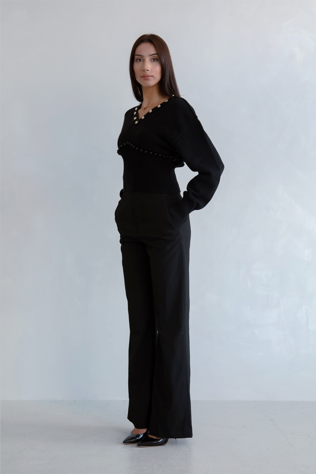 Wool Blend Knit Pearl Jumper