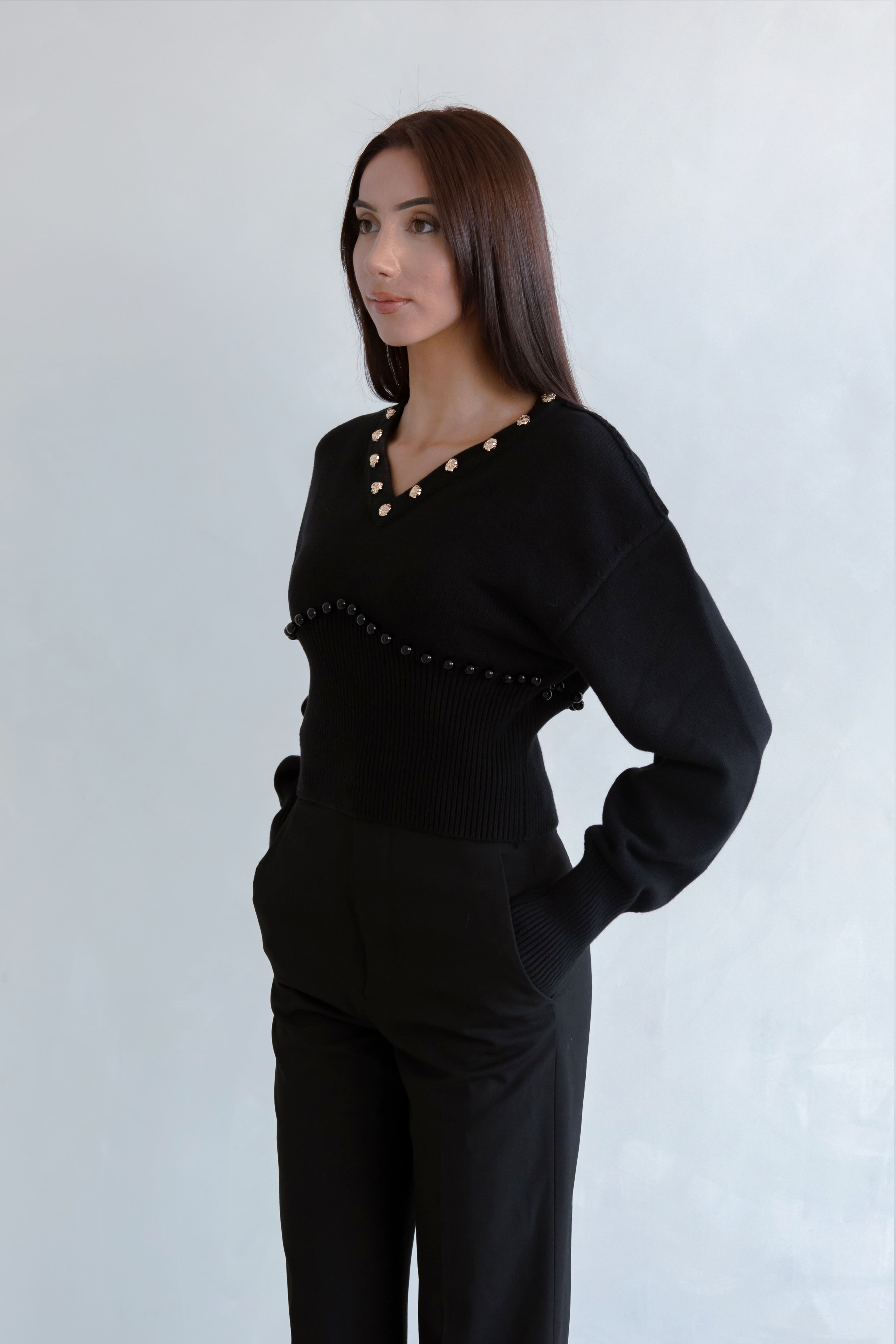 Wool Blend Knit Pearl Jumper